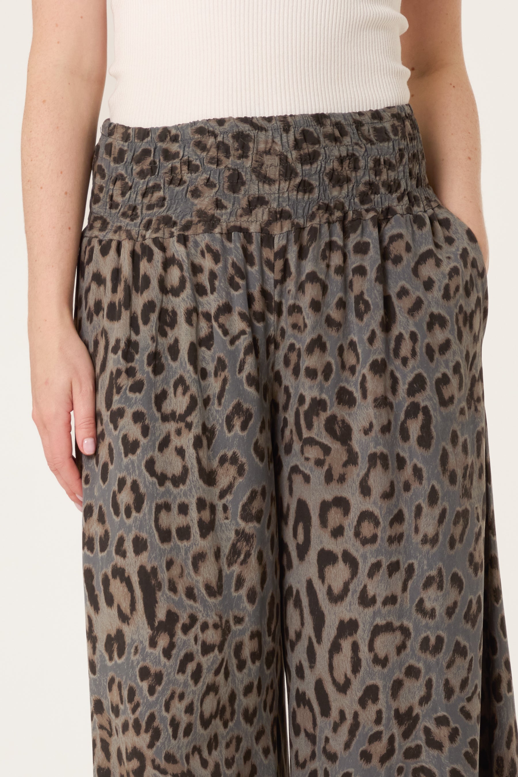 Leopard Print Elastic Wide Leg Trousers