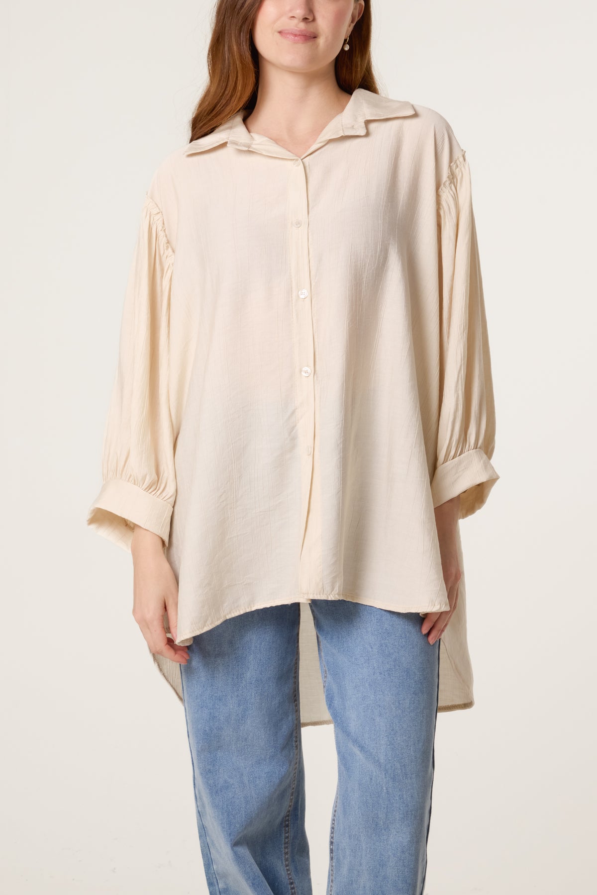 Frilled Shoulder Asymmetric Shirt