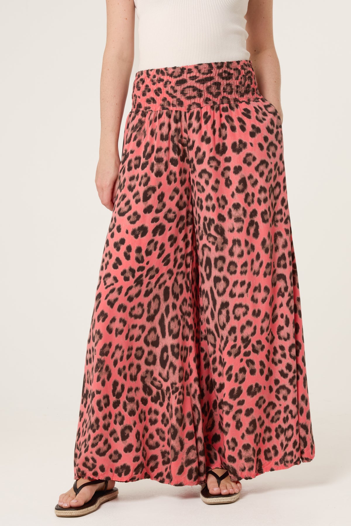 Leopard Print Elastic Wide Leg Trousers