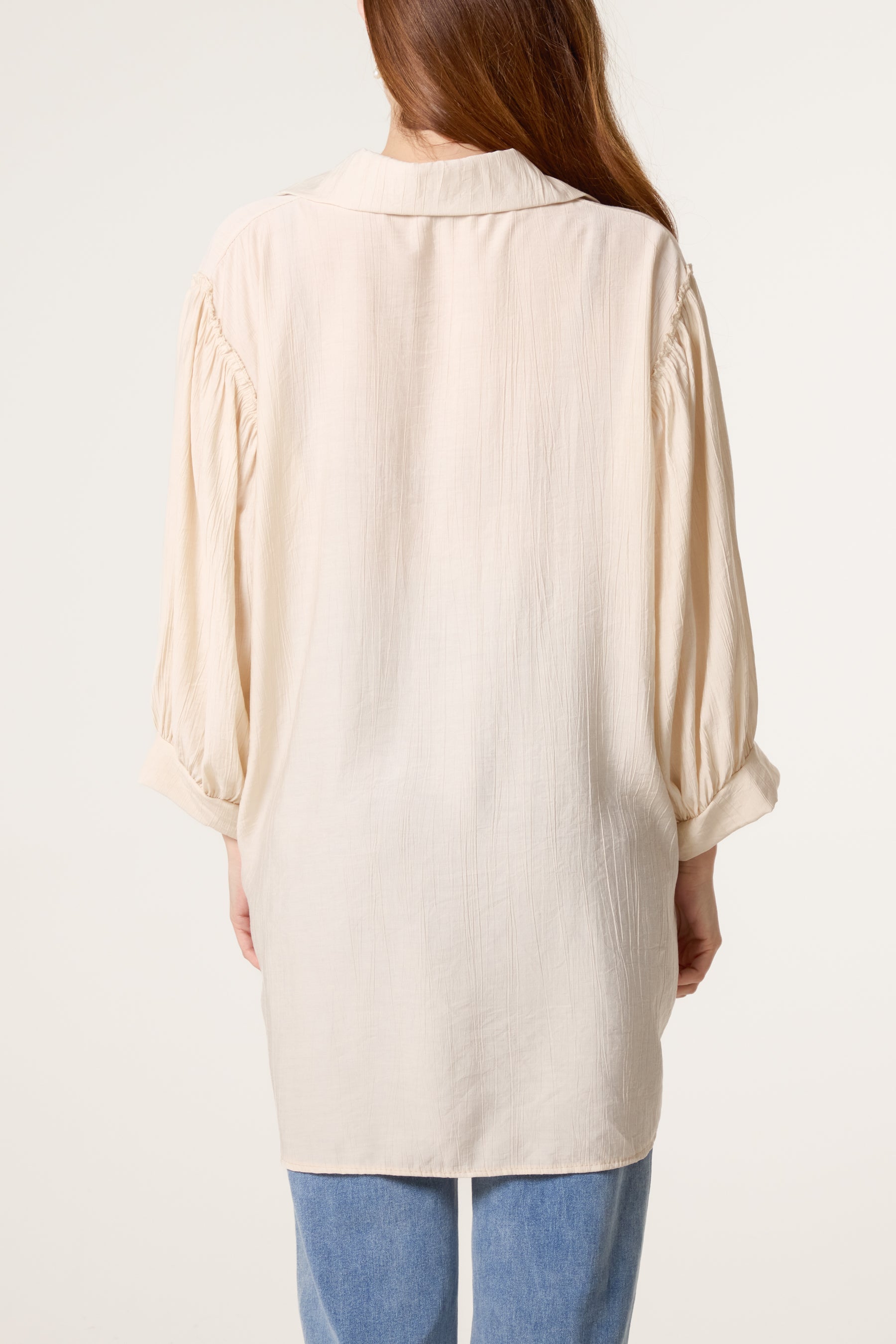 Frilled Shoulder Asymmetric Shirt