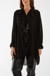 Sequins Front Frill Blouse