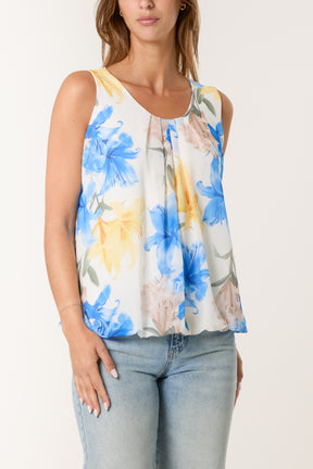 Vintage Lily Print Puffball Vest