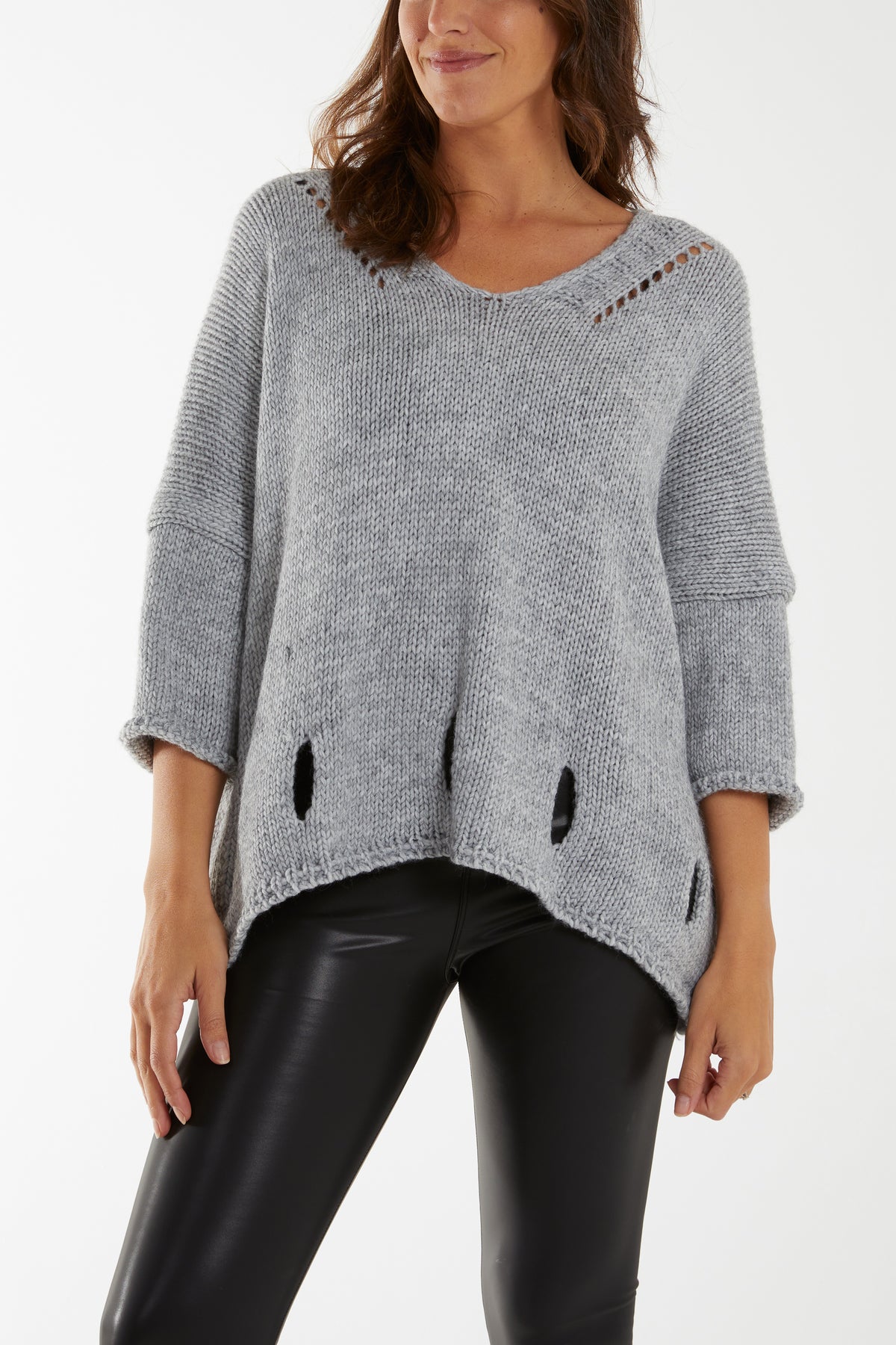 Hem Holes Detail V-Neck Jumper