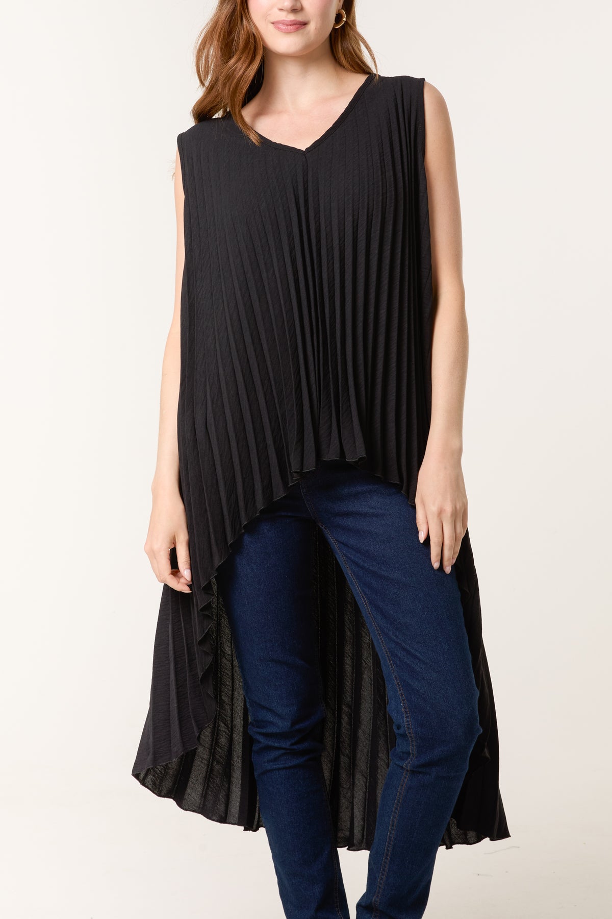Sleeveless High Low Plisse Top