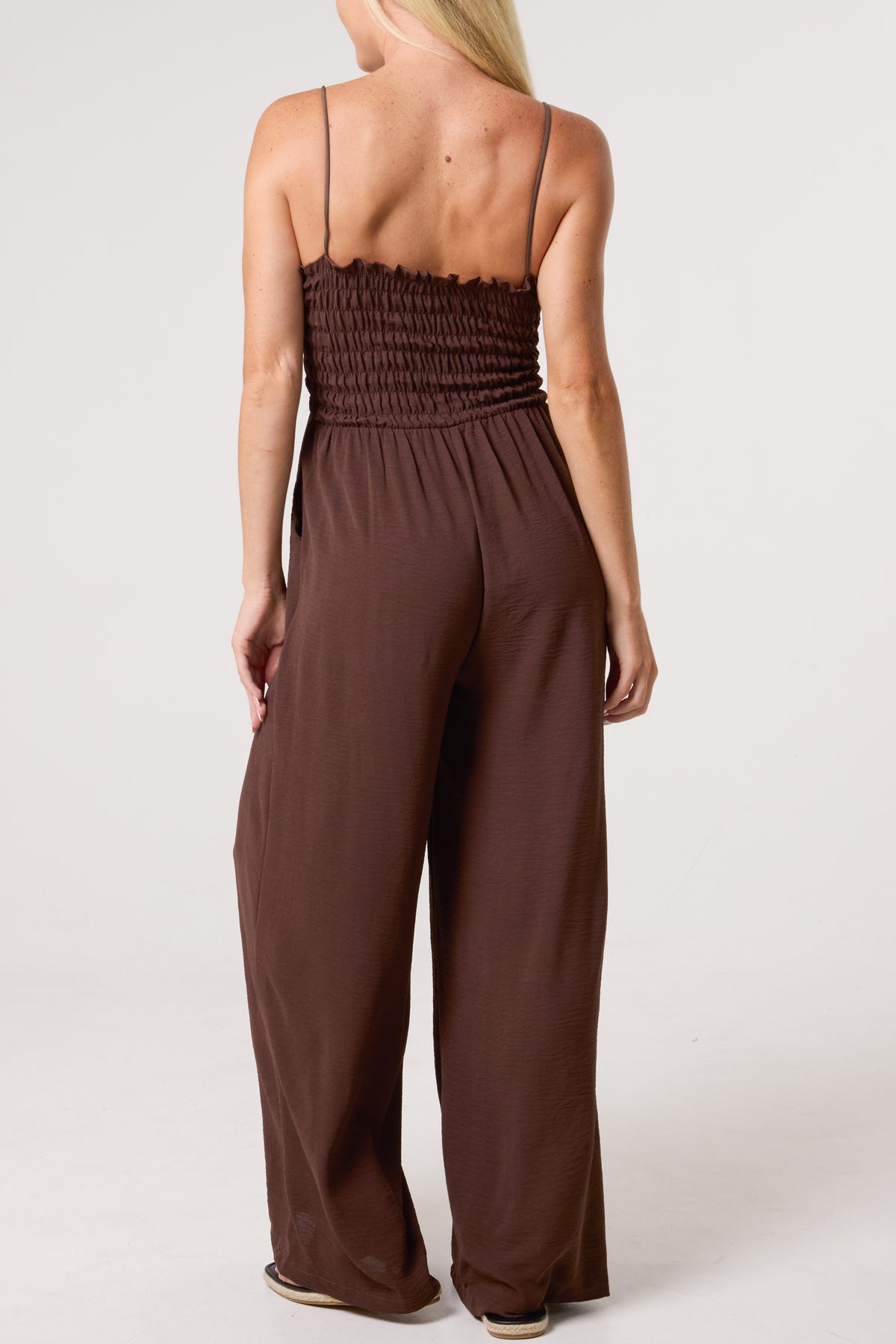 Shirred Bodice Beaded Strap Jumpsuit