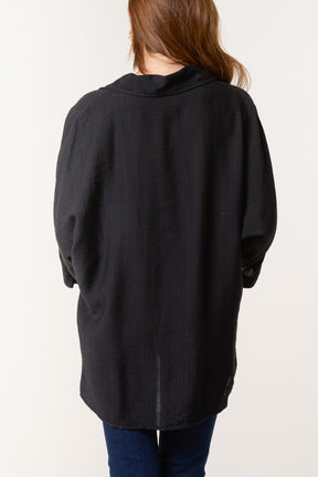 Lapel Collar Pleated Front  Blouse