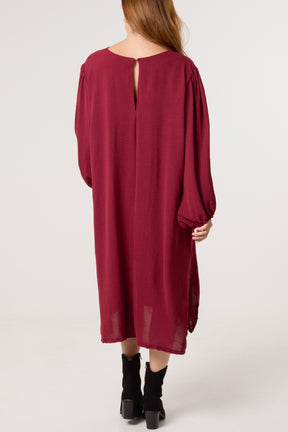 V-Neck Puffball Sleeve Midi Dress