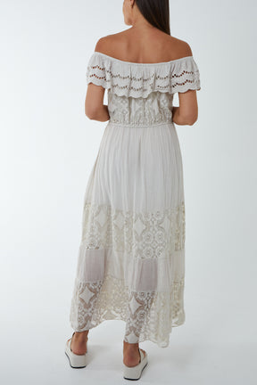 Bardot Maxi Dress with Lace