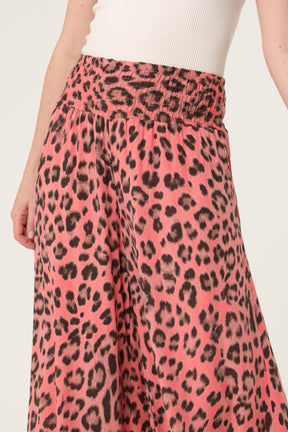 Leopard Print Elastic Wide Leg Trousers