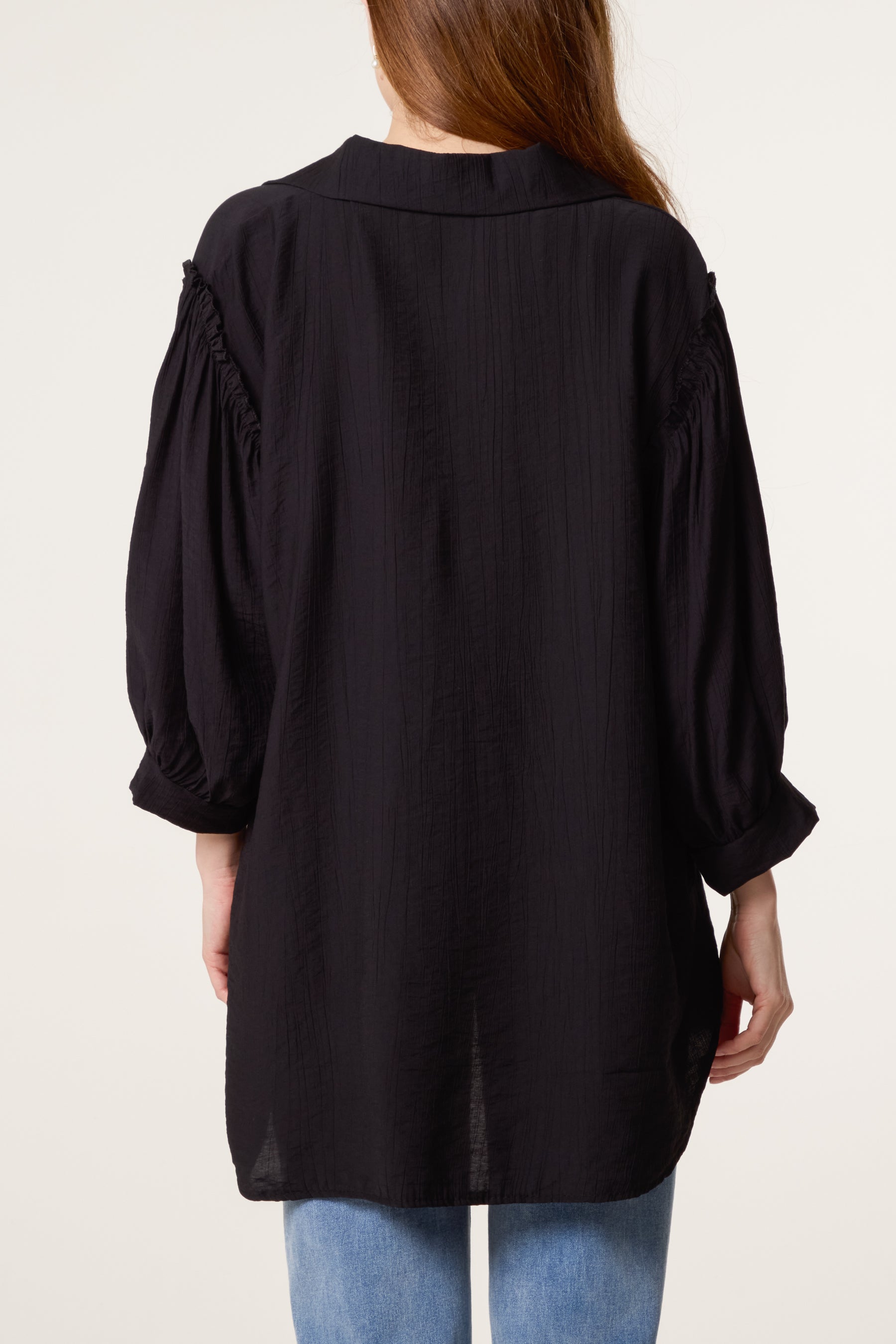 Frilled Shoulder Asymmetric Shirt