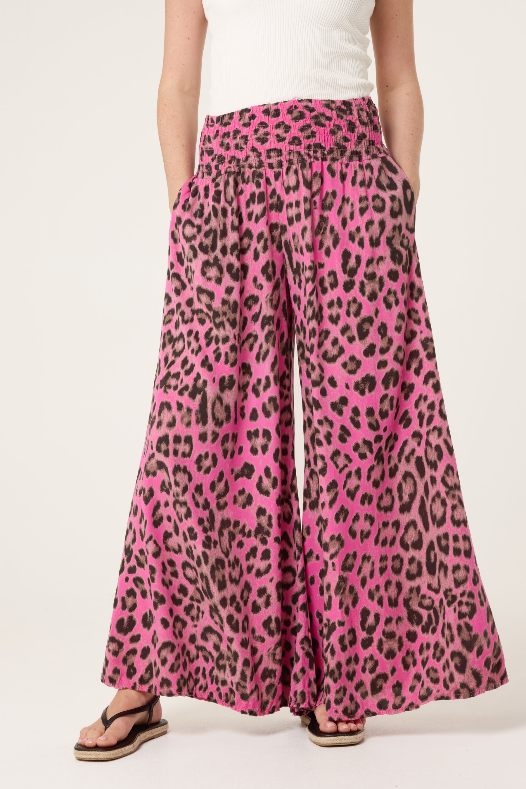 Leopard Print Elastic Wide Leg Trousers