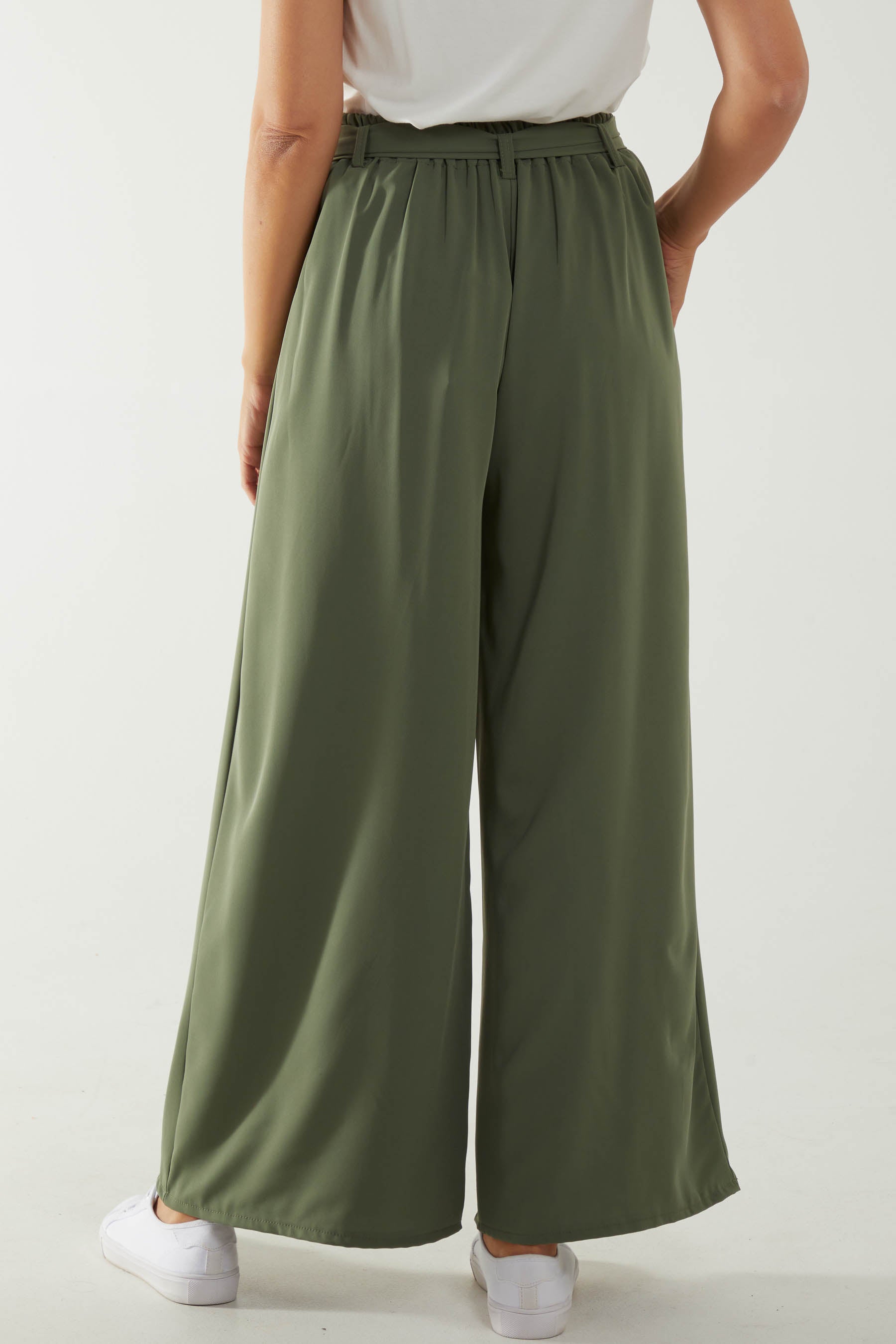 Belted Wide Leg Pleated Trousers