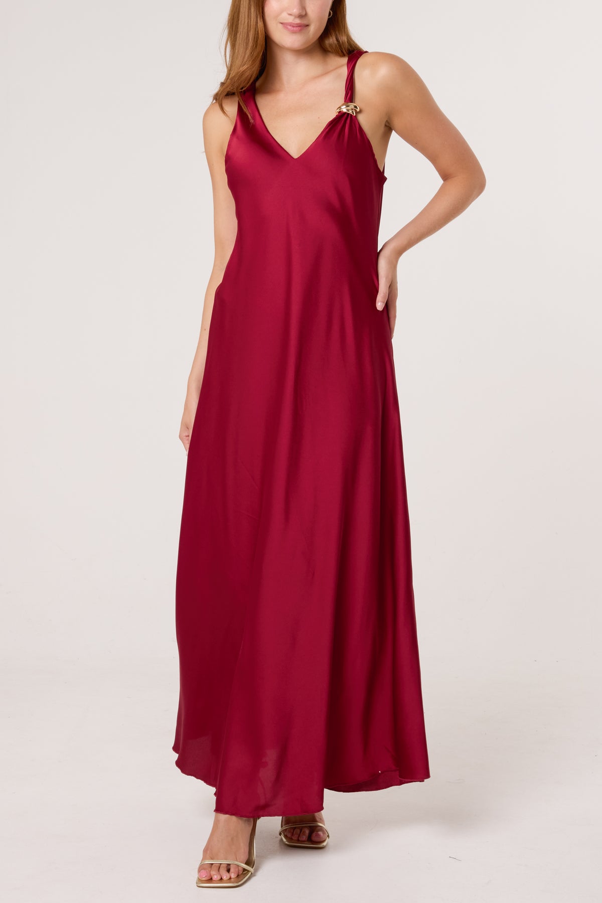 Strap Gold Detail Satin Maxi Dress