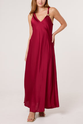 Strap Gold Detail Satin Maxi Dress