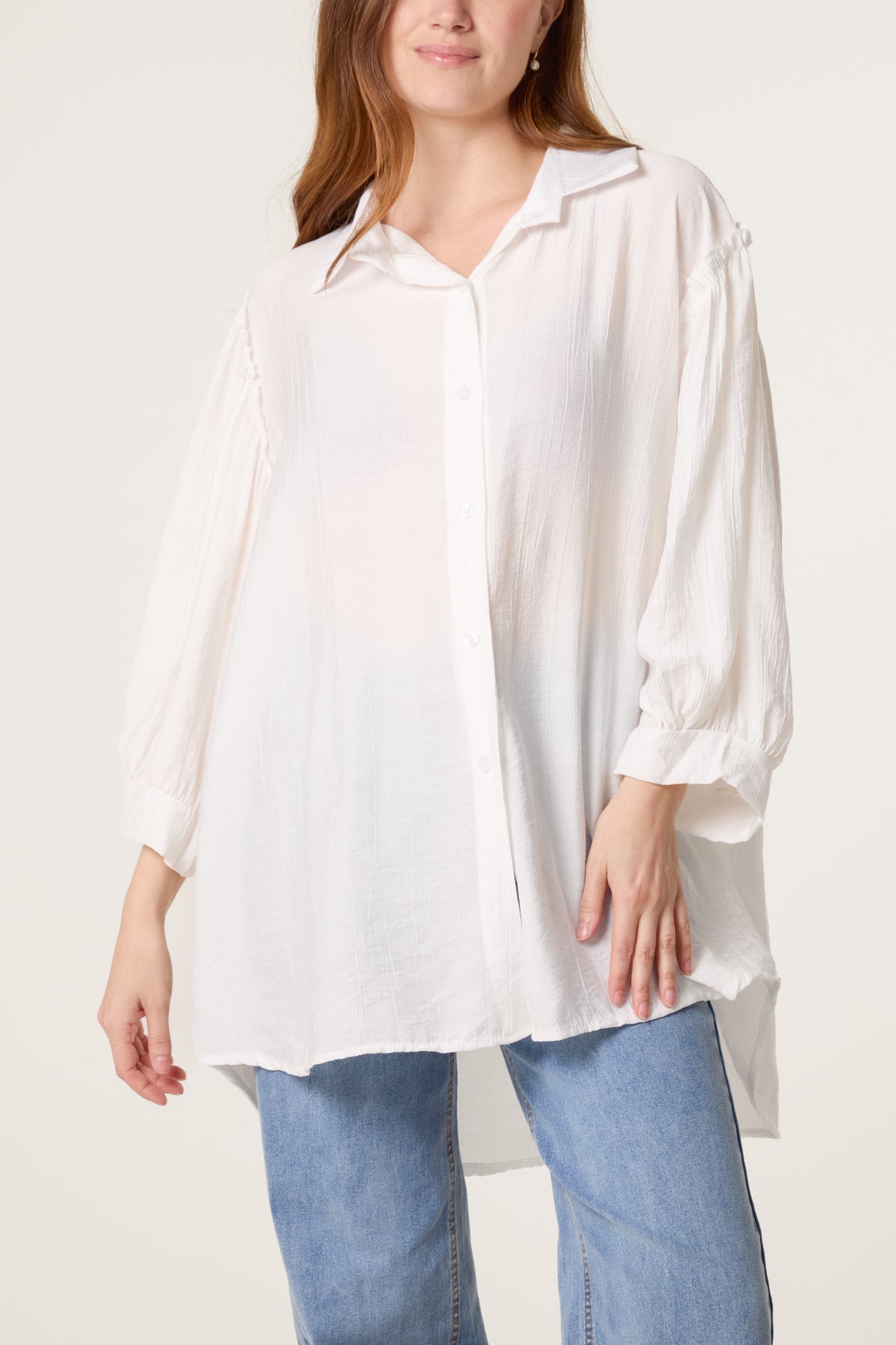 Frilled Shoulder Asymmetric Shirt
