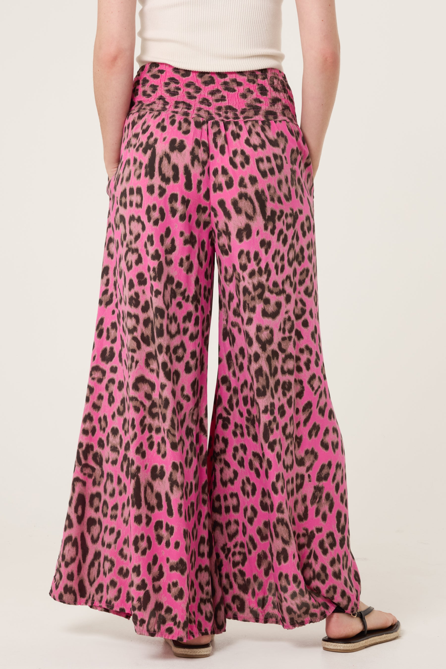 Leopard Print Elastic Wide Leg Trousers