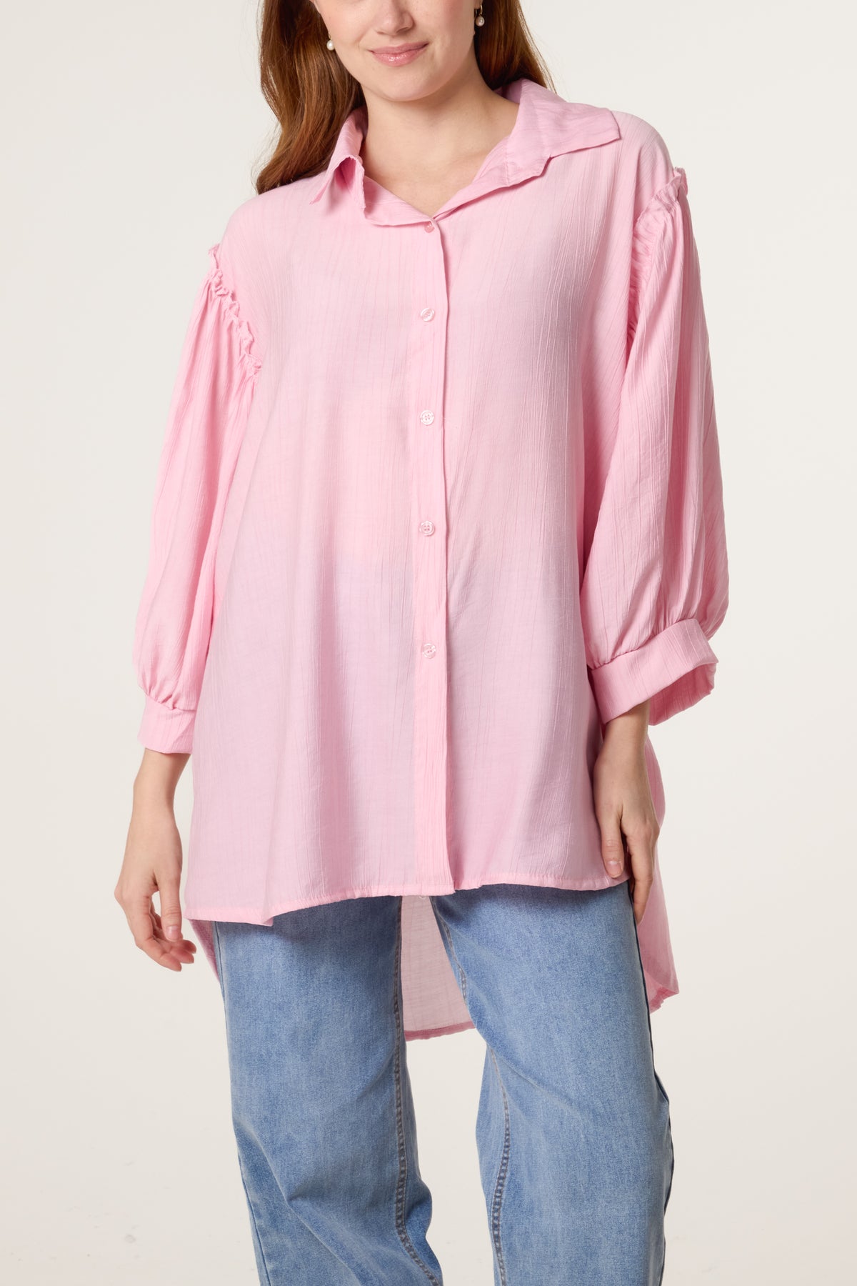Frilled Shoulder Asymmetric Shirt