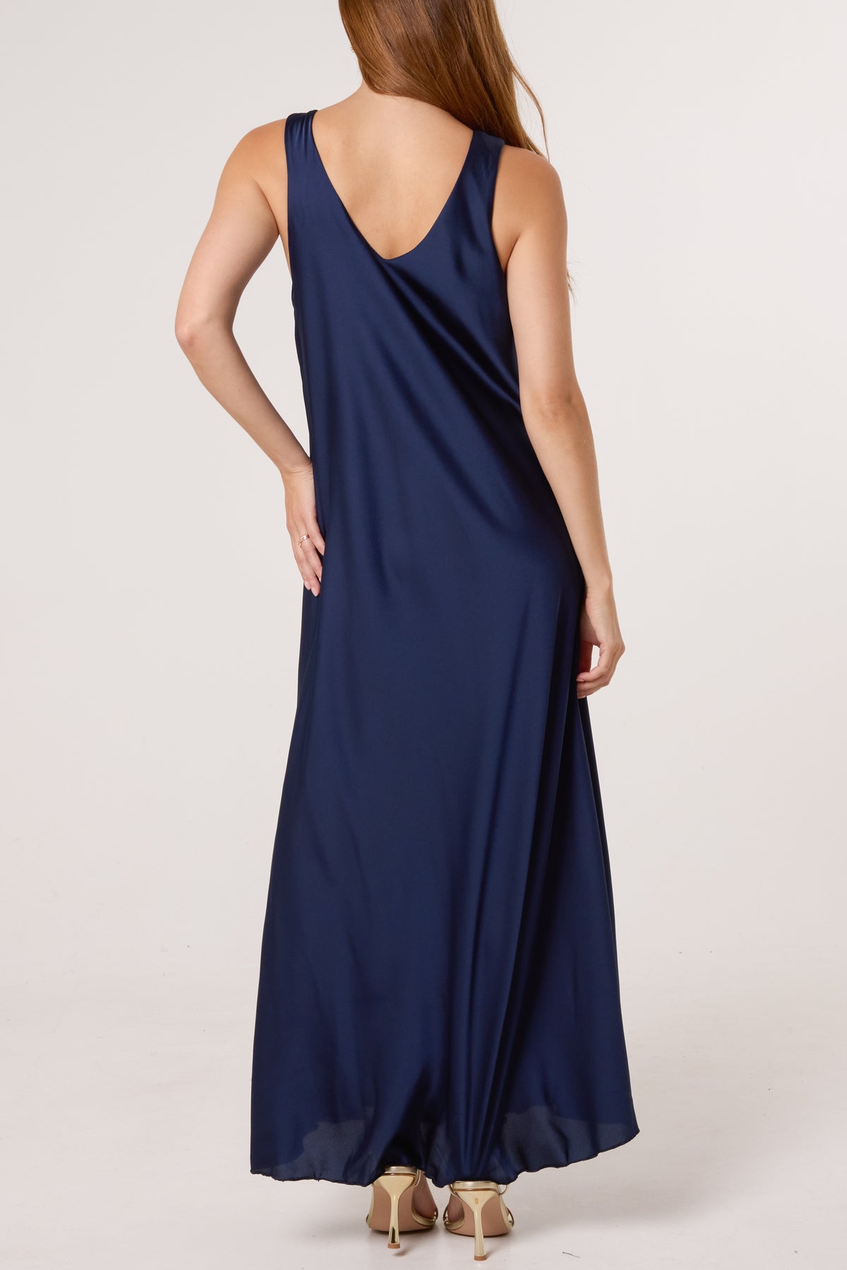Strap Gold Detail Satin Maxi Dress