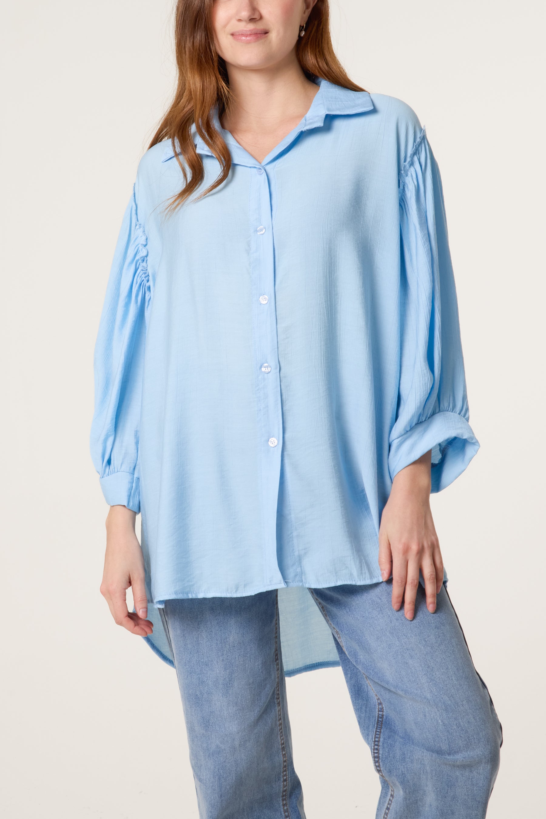 Frilled Shoulder Asymmetric Shirt