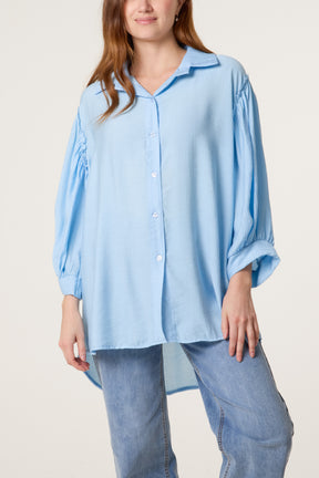 Frilled Shoulder Asymmetric Shirt