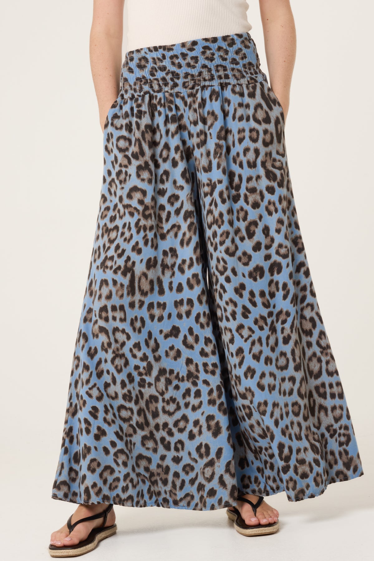 Leopard Print Elastic Wide Leg Trousers