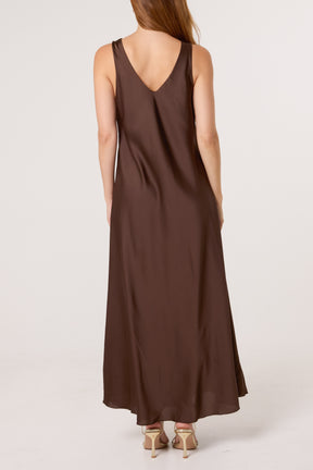 Strap Gold Detail Satin Maxi Dress