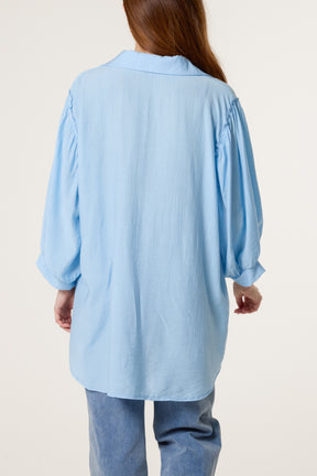 Frilled Shoulder Asymmetric Shirt