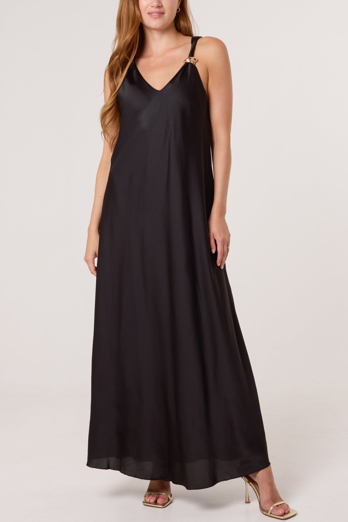 Strap Gold Detail Satin Maxi Dress