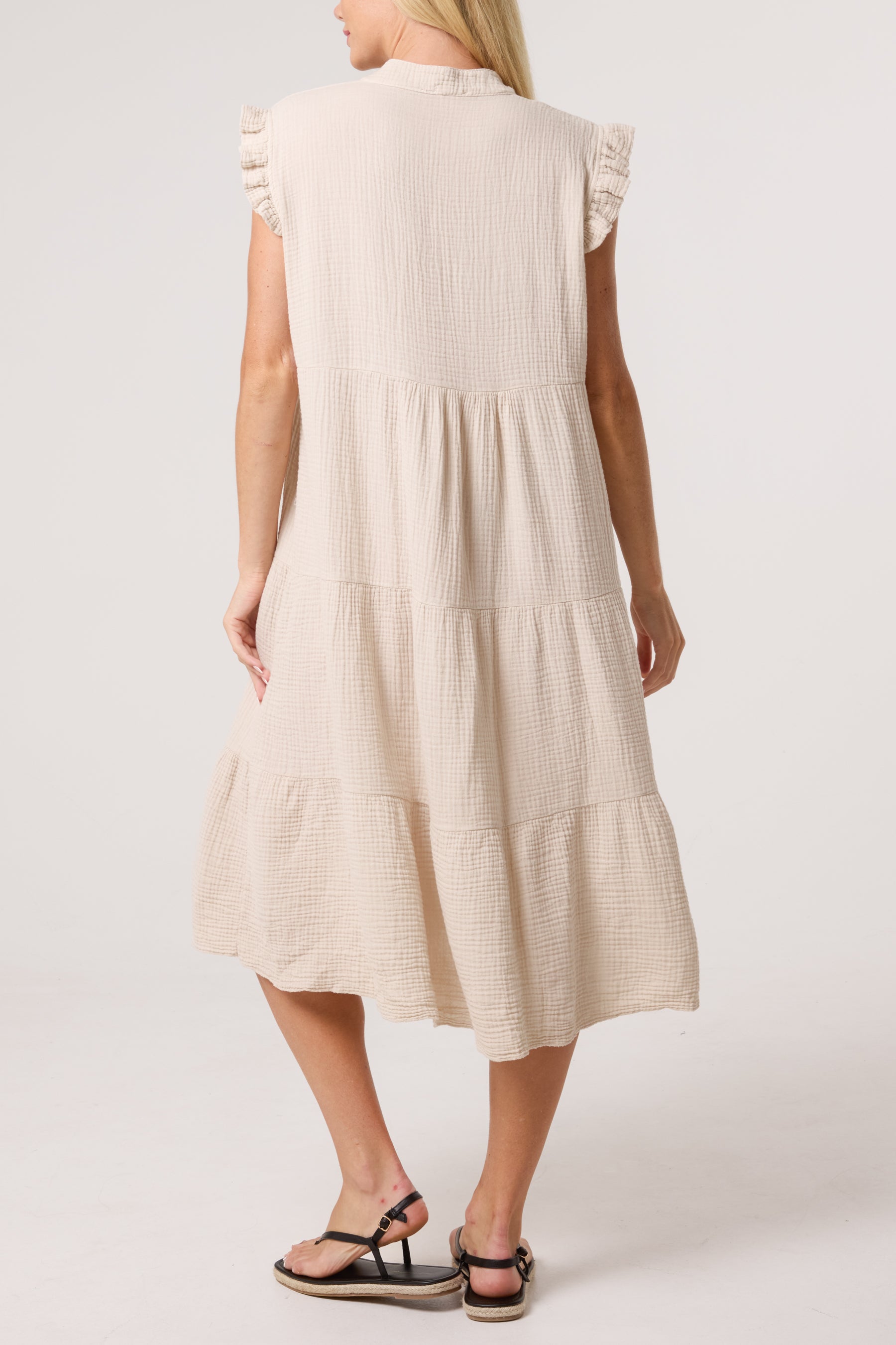 Cotton Frill Sleeved Midi Dress