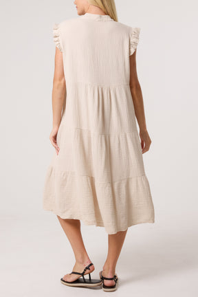 Cotton Frill Sleeved Midi Dress