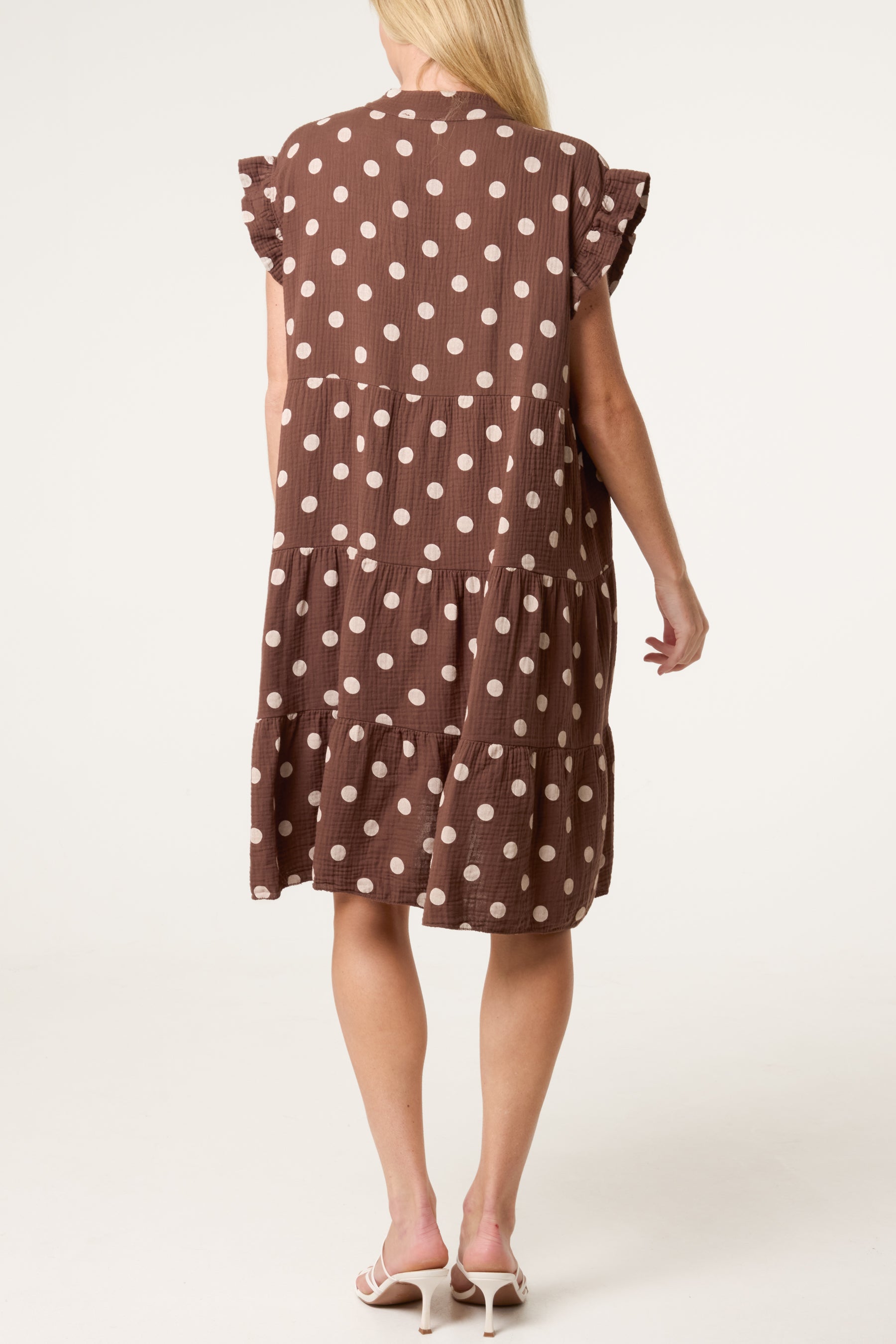 Polka Dot Frill Sleeve Tiered Mini Dress