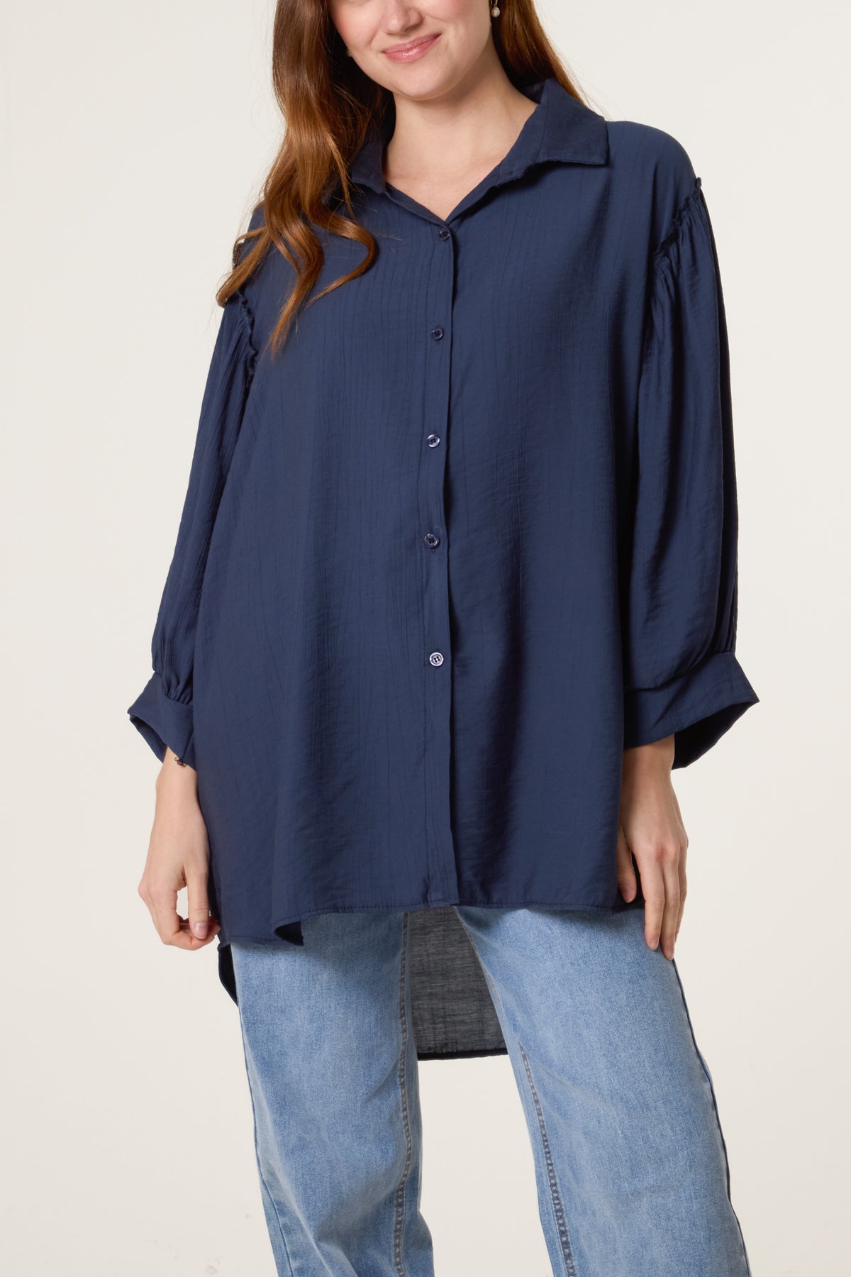 Frilled Shoulder Asymmetric Shirt