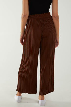 Wide Leg Plisse Drawstring Trousers