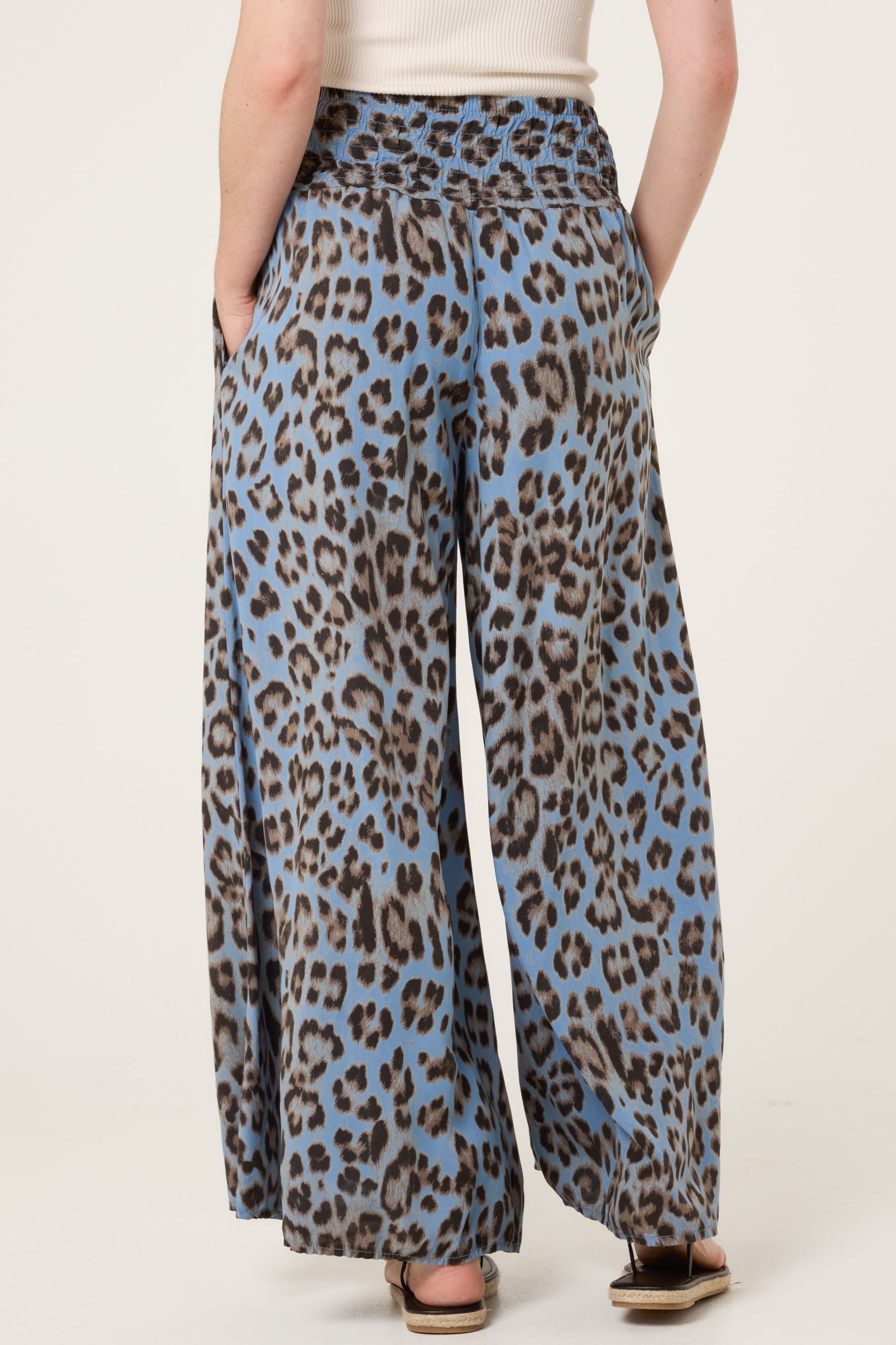 Leopard Print Elastic Wide Leg Trousers