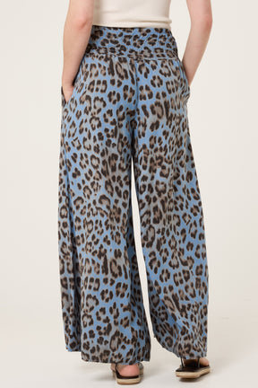 Leopard Print Elastic Wide Leg Trousers