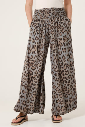 Leopard Print Elastic Wide Leg Trousers