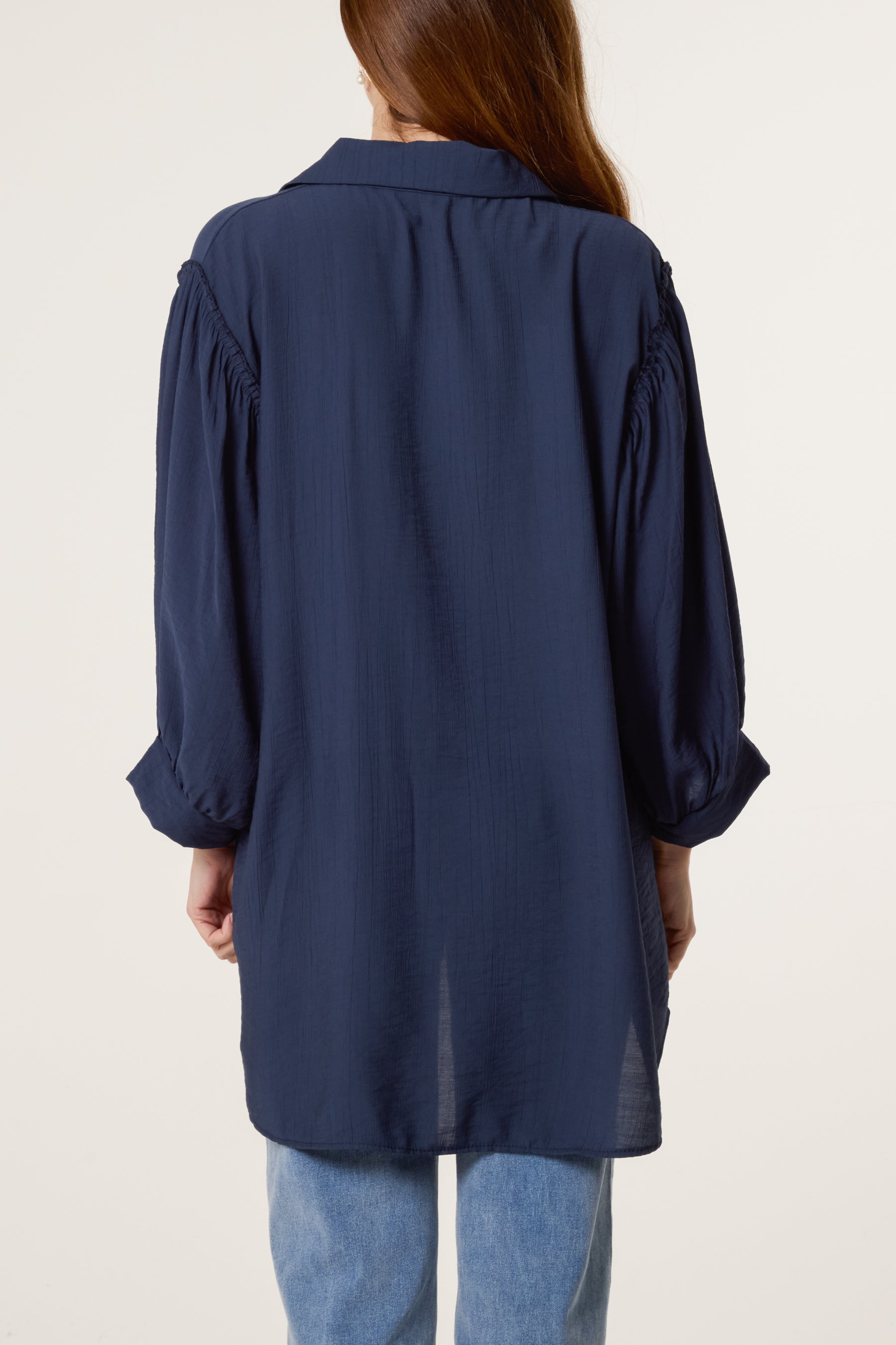 Frilled Shoulder Asymmetric Shirt