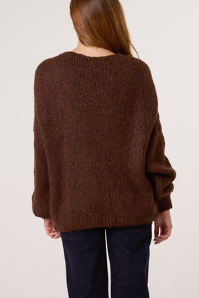 Gold Brooch Button Thick Knit Cardigan