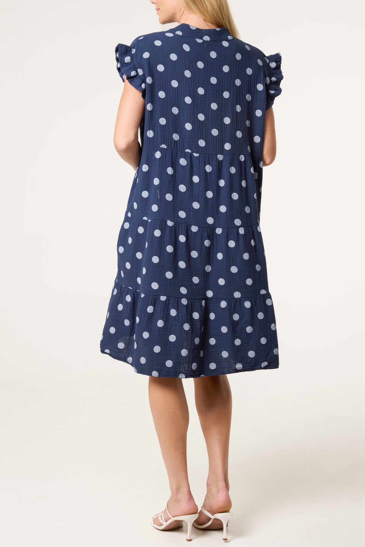 Polka Dot Frill Sleeve Tiered Mini Dress