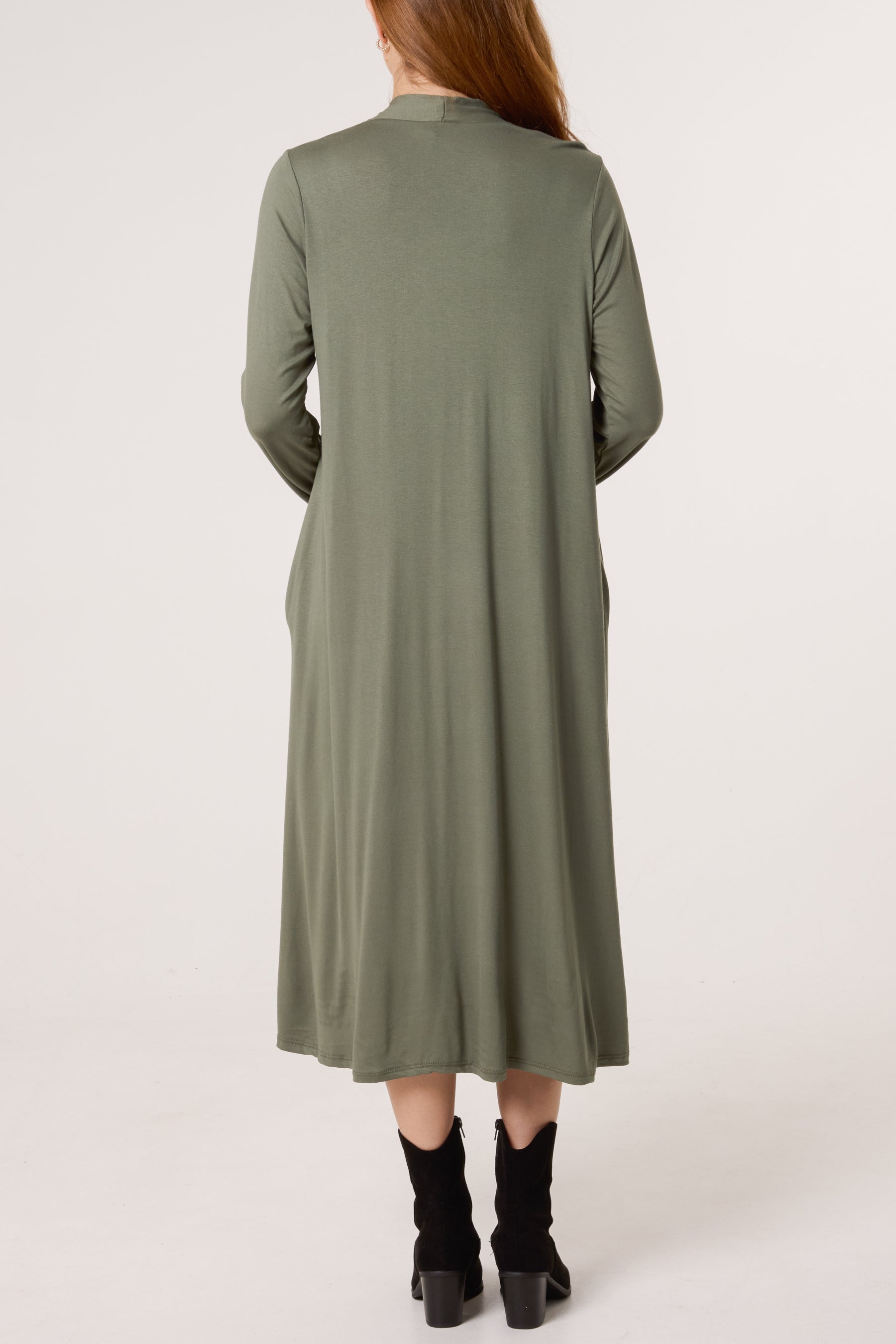 Jersey V-Neck Long Sleeve Midi Dress