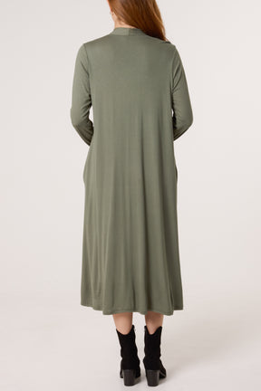 Jersey V-Neck Long Sleeve Midi Dress