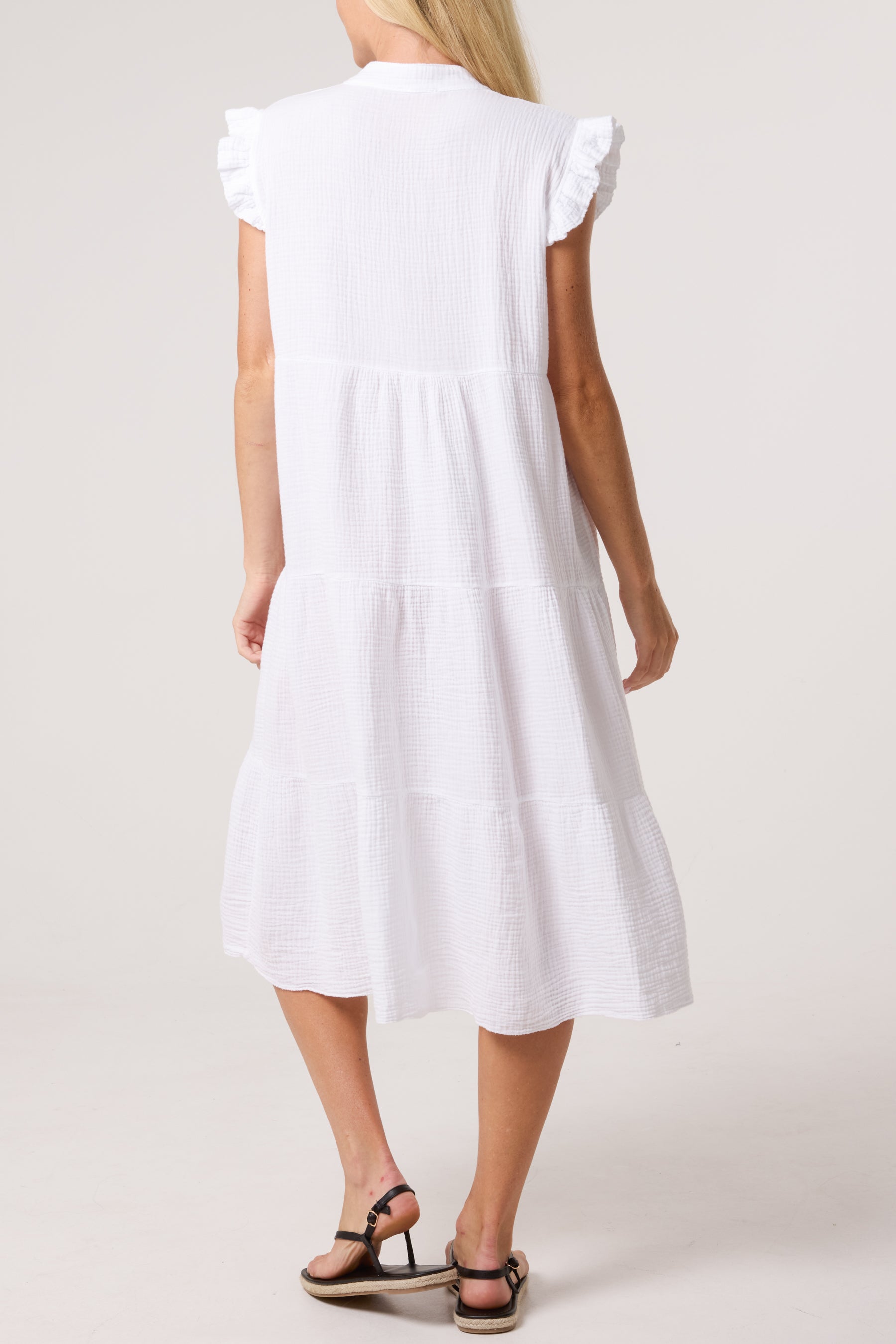 Cotton Frill Sleeved Midi Dress