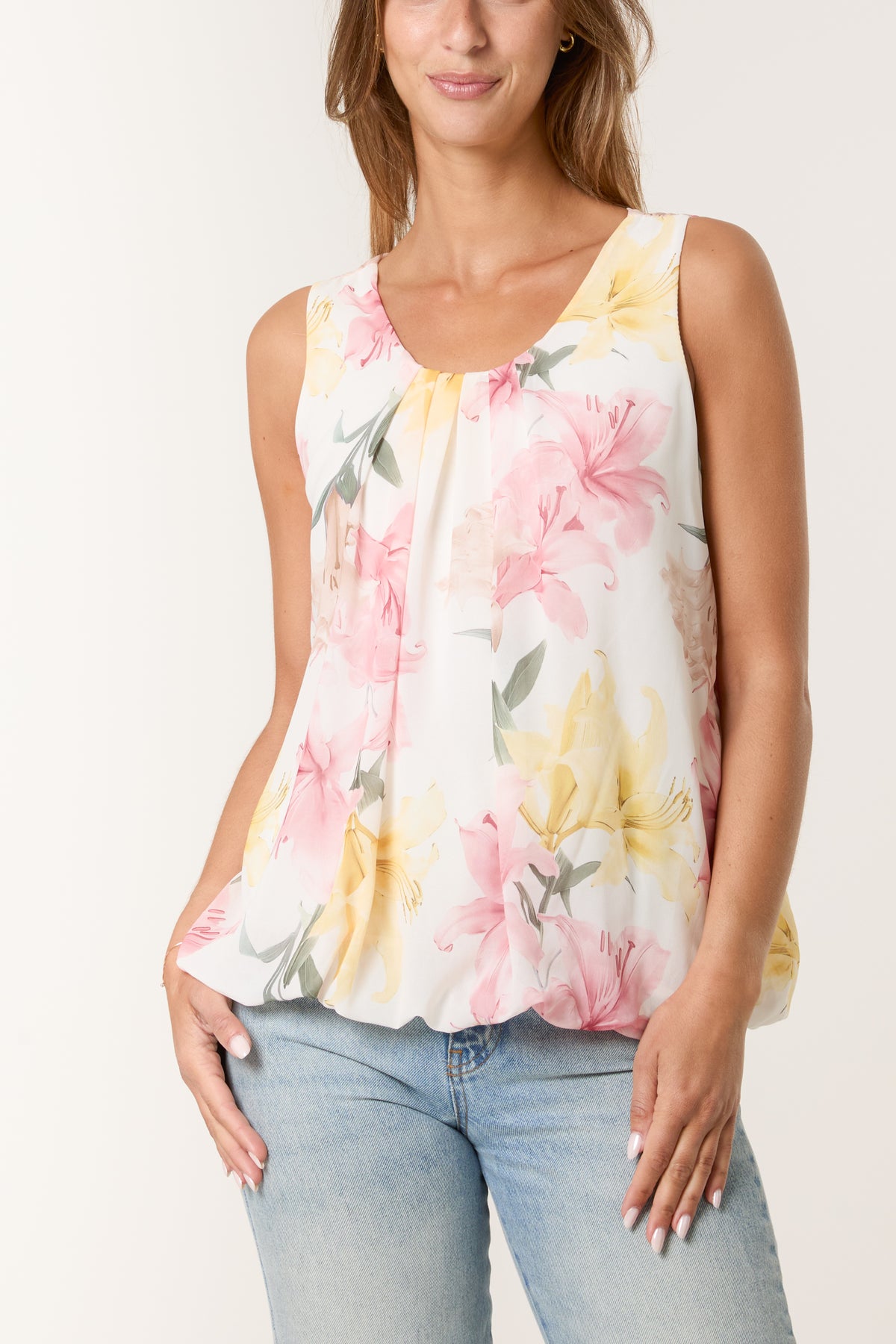 Vintage Lily Print Puffball Vest