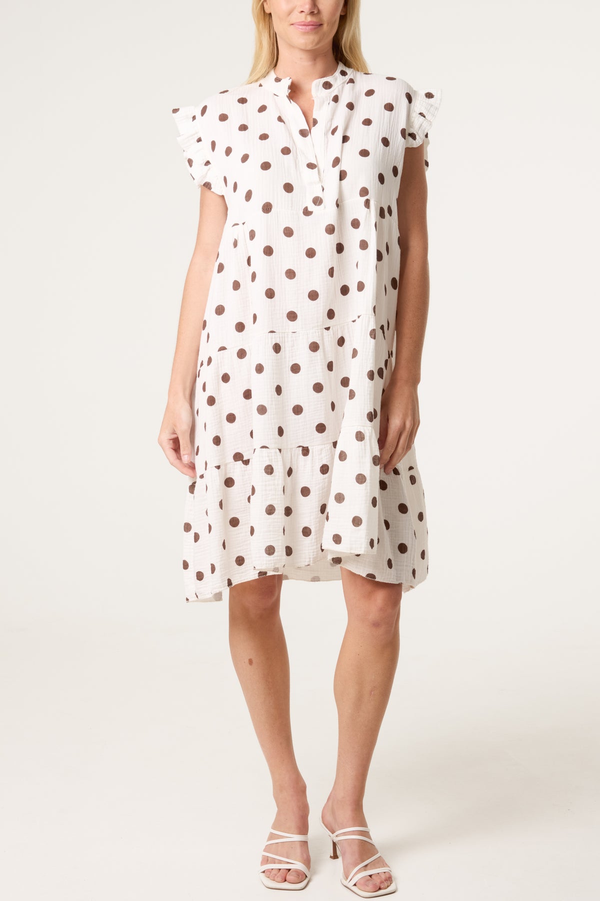Polka Dot Frill Sleeve Tiered Mini Dress