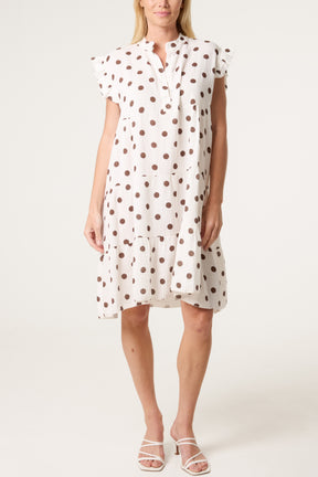 Polka Dot Frill Sleeve Tiered Mini Dress