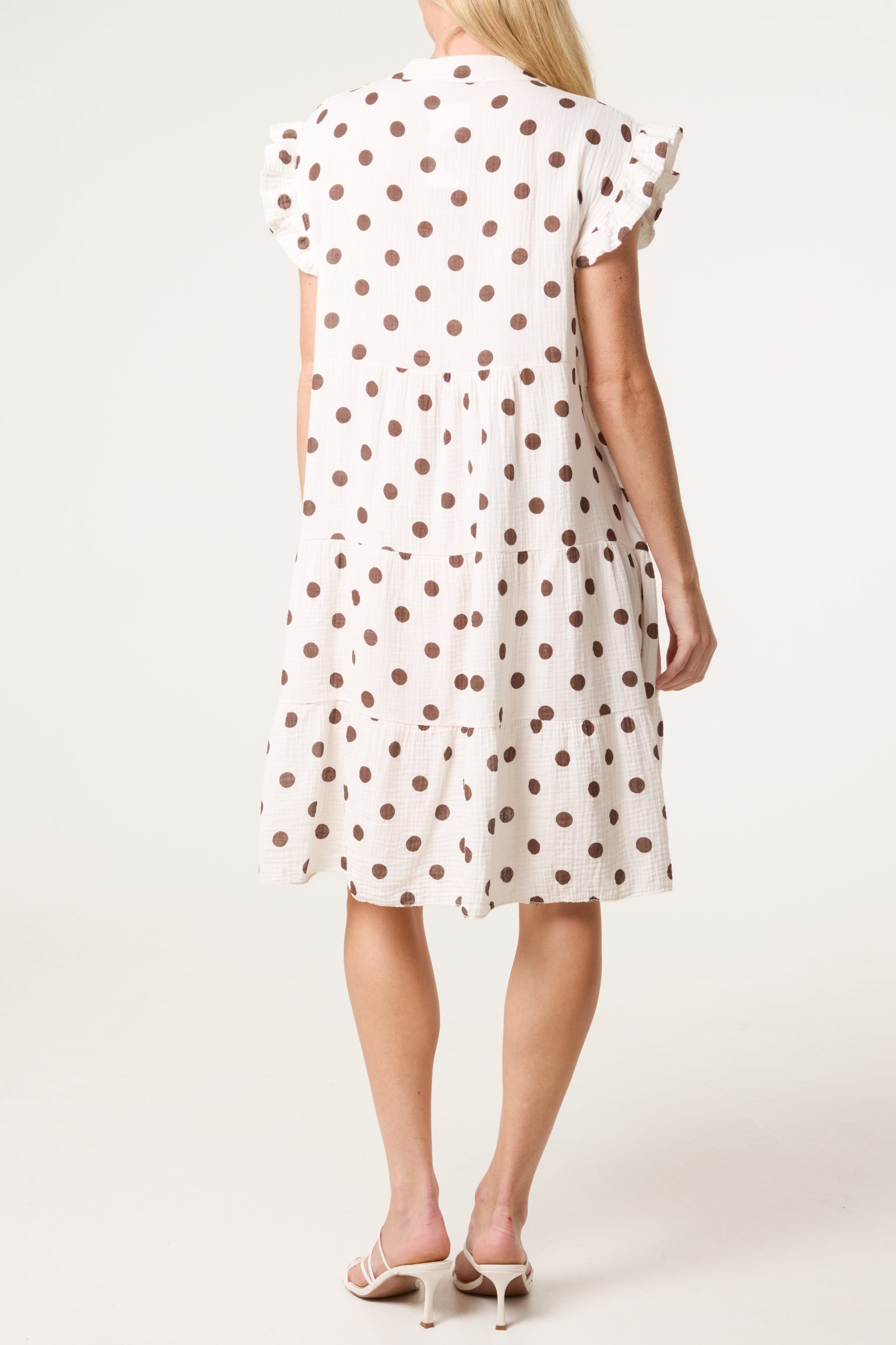 Polka Dot Frill Sleeve Tiered Mini Dress