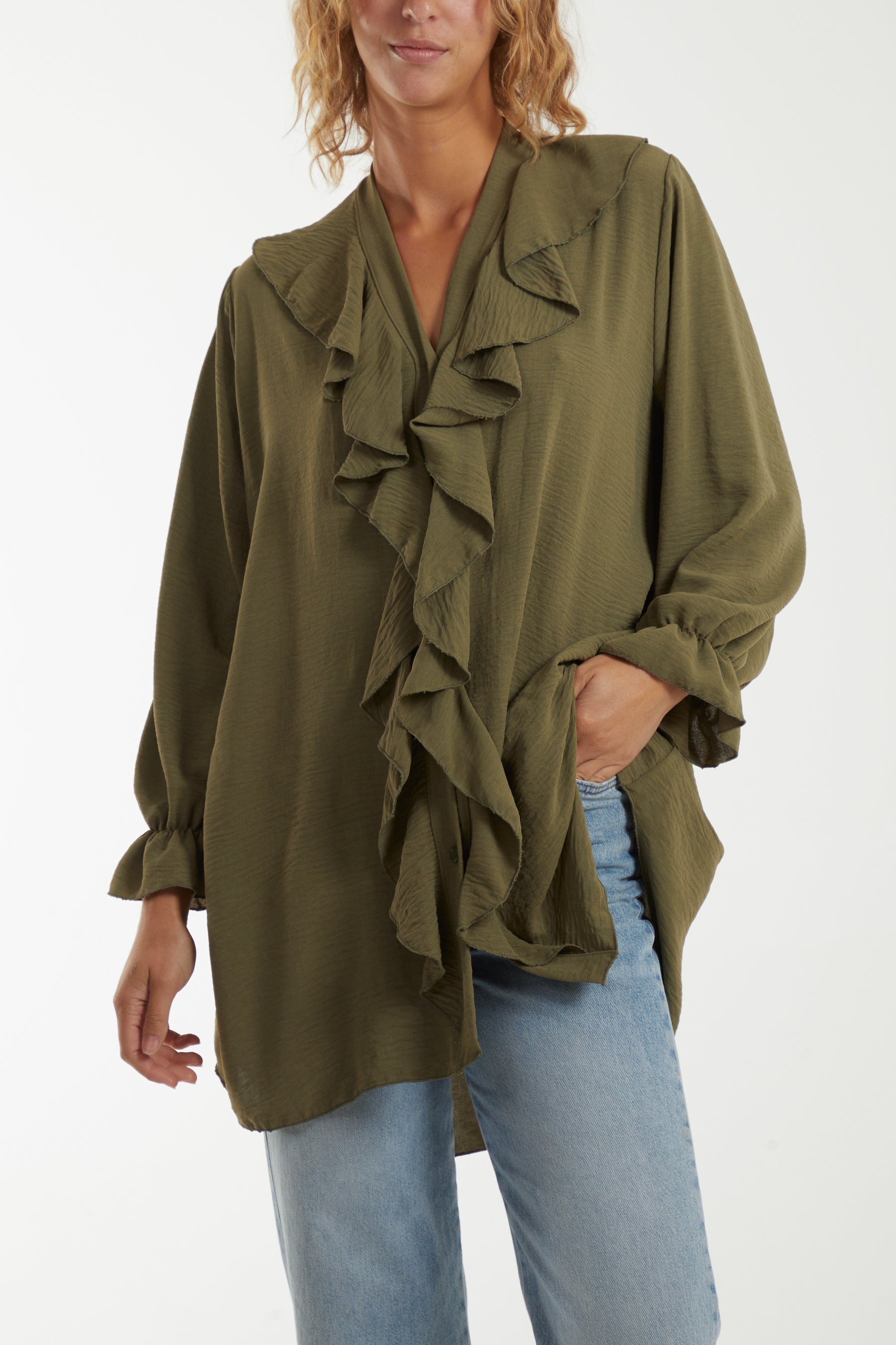 Flounce Poly Crepe Oversized Shirt