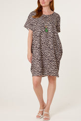 Leopard Print Necklace Jersey Fabric Dress
