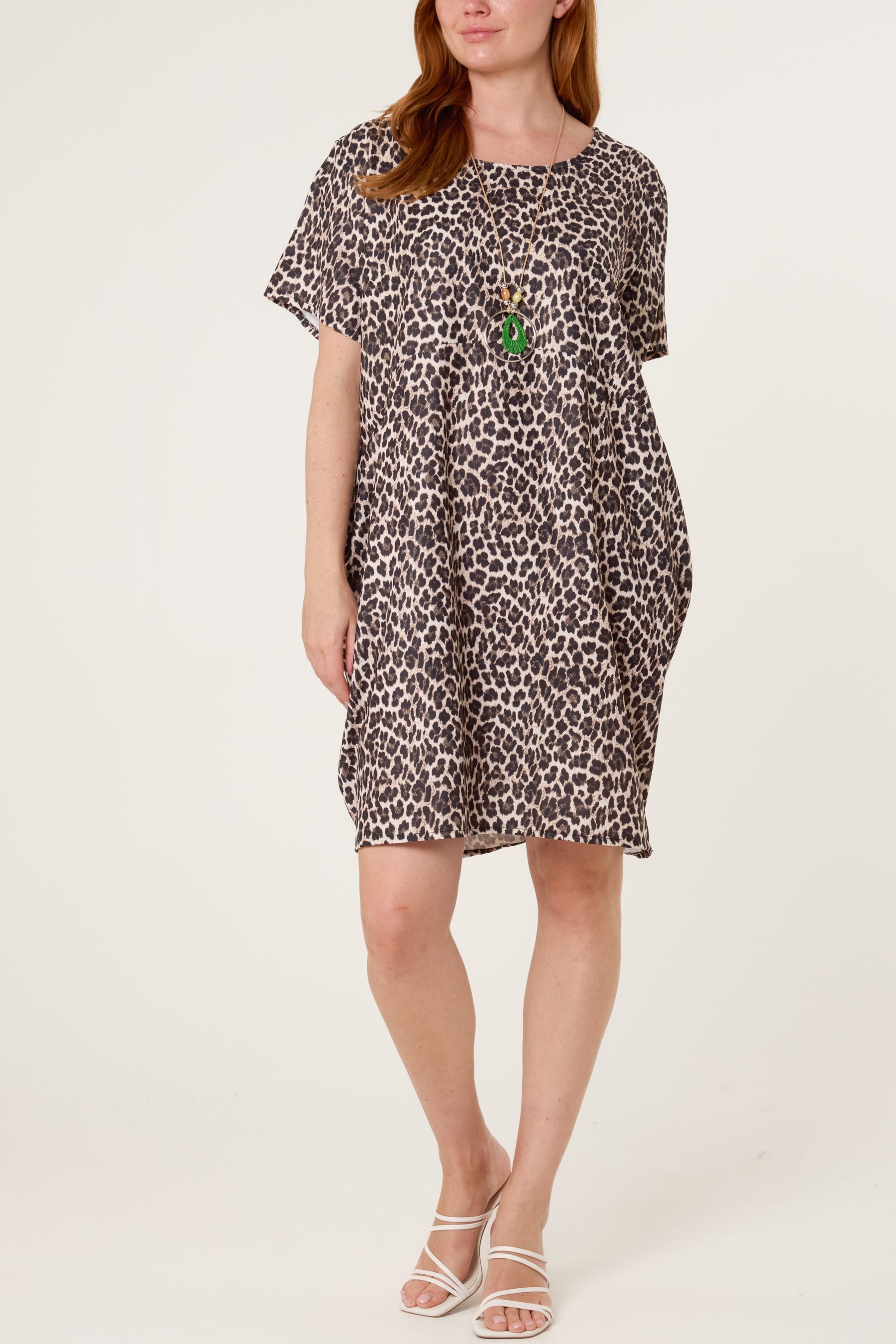 Leopard Print Necklace Jersey Fabric Dress