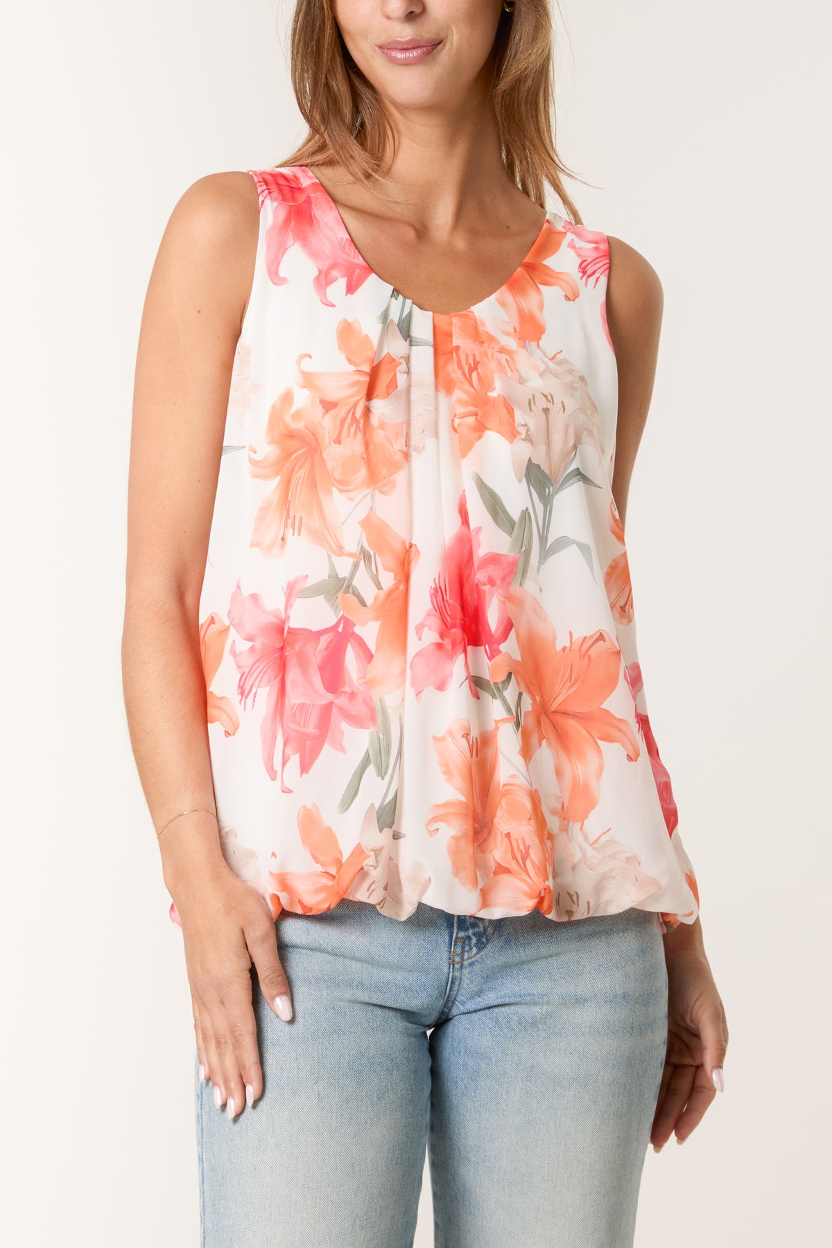 Vintage Lily Print Puffball Vest